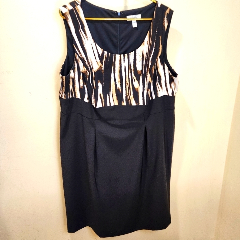 Dressbarn Elegant Black and Brown Printed Plus Size  Sleeveless Dress 18
